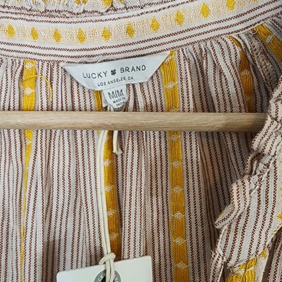 NWT Lucky Brand Embroidered V Neck Peasant Boho Bohemian Blouse Size Medium - Picture 6 of 10